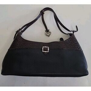 Brighton Croc  Double Strap‎ Leather Shoulder Bag Black Brown Western Hobo Purse